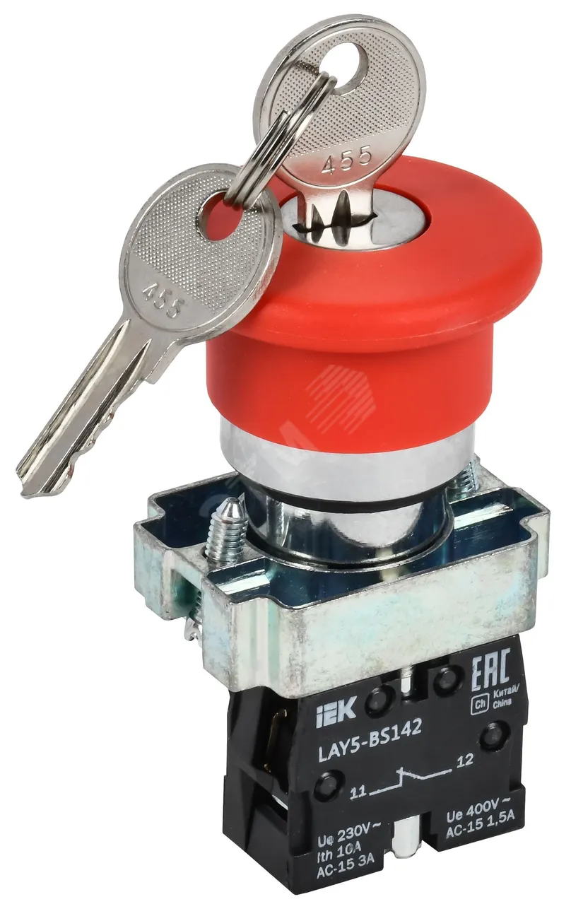 Кнопка управления "Грибок" LAY5-BS142 d22мм 1р 240В с ключом красн. BBG50-LAY5-K04
