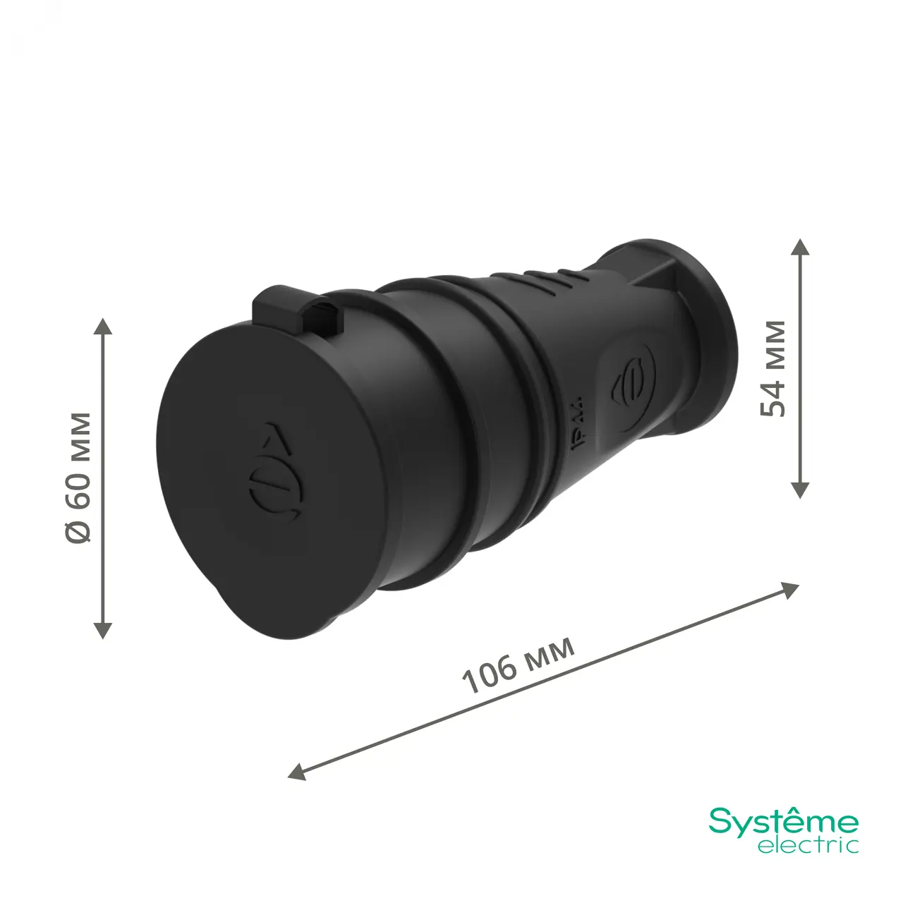 Розетка кабельная 2К+З MultiSet 16А/250В IP44 каучуковая черн. SE MST4002BK