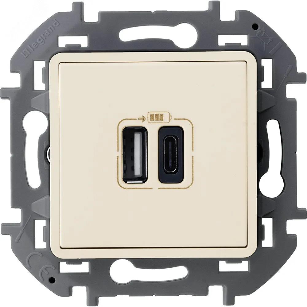 Зарядное устройство с двумя USB разьемами A C 240В/5В 3000мА INSPIRIA слоновая кость 673761