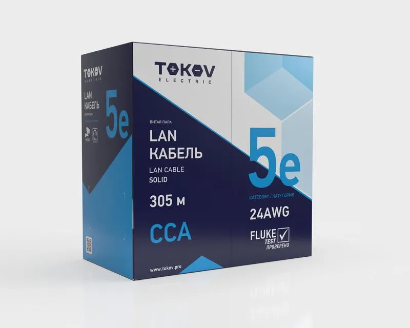 Кабель витая пара U/UTP 4х2х24 AWG кат.5E ССA PVC TOKOV Light (м) TOKOV ELECTRIC TKL-C06-U42CCA-5E-305-PVC