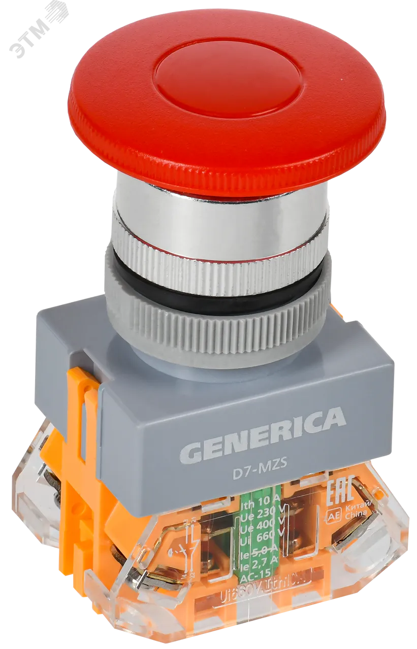 Кнопка D7-MZS Грибок d=22мм 1з+1р с фикс. кр. GENERICA BBG50-11MZS-3-21-K04-G