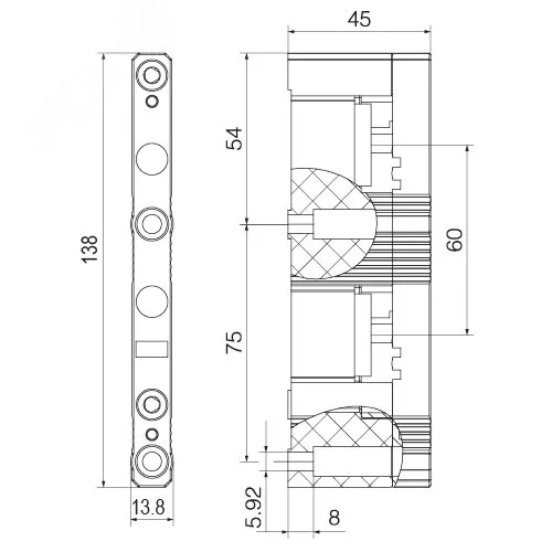 Держатель шин 12,20,30x5,10 2пол 60мм R5BBH060152P