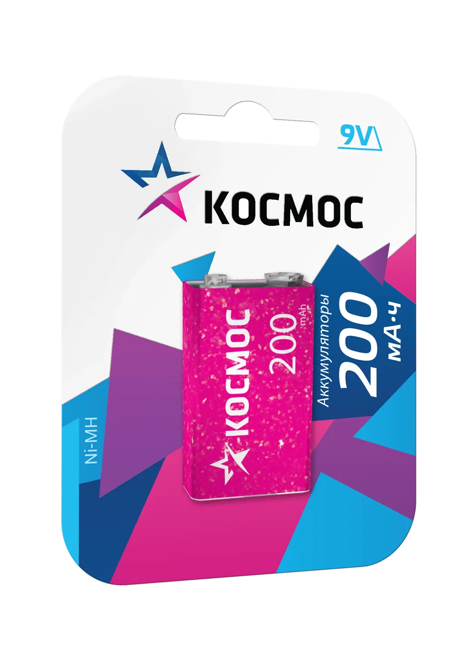 Аккумулятор 6F22 200мА.ч 1BL (блист.1шт) КОСМОС KOCNI-MH6F22(200mAh)