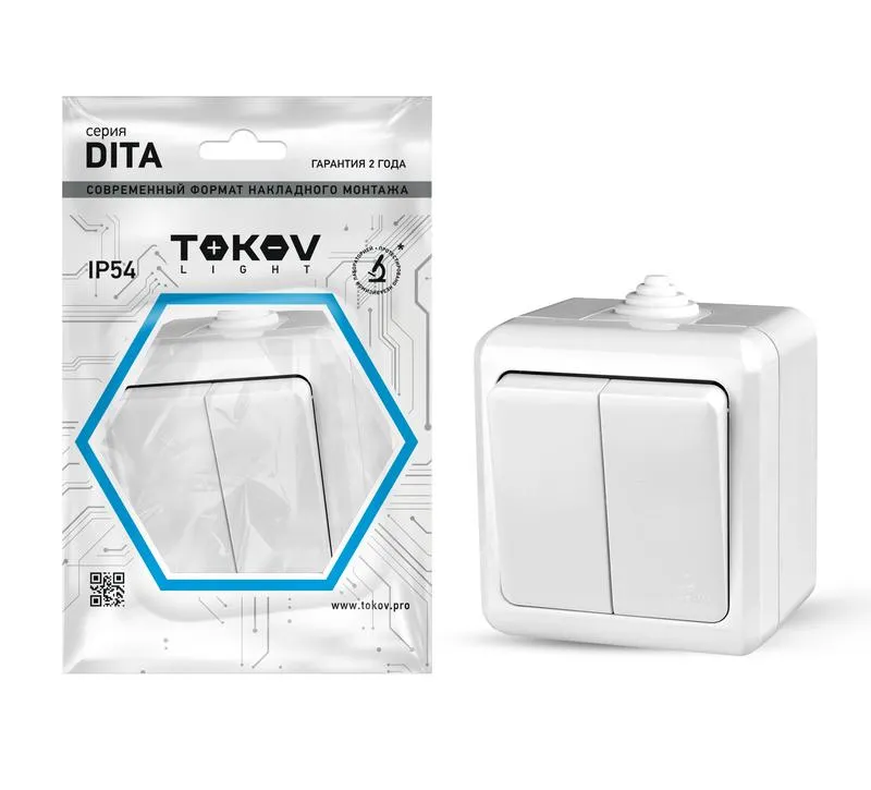 Выключатель 2-кл. ОП Dita IP54 10А 250В бел. TKL-DT-V2-C01-IP54