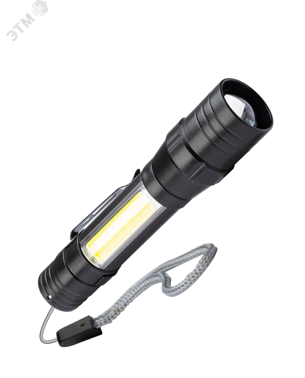 Фонарь аккумуляторный ручной LED 1Вт + COB 5Вт линза зум аккум. Li-ion 18650 1А.ч USB-шнур ABS-пластик KOS113Lit