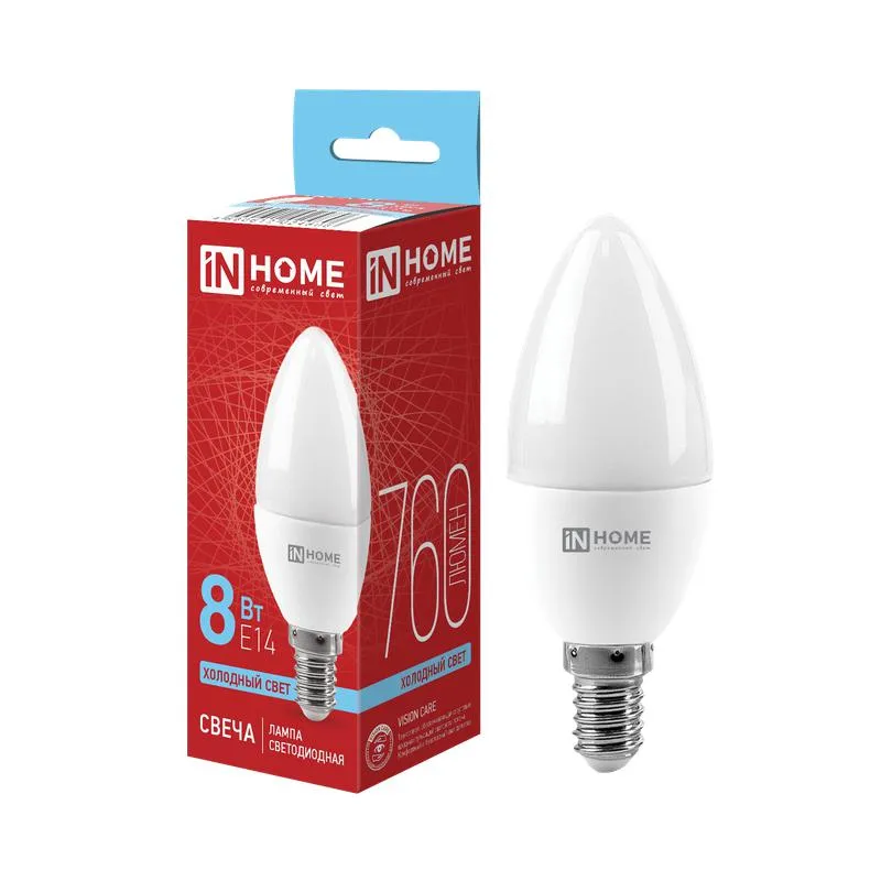 Лампа светодиодная LED-СВЕЧА-VC 8Вт свеча 6500К холод. бел. E14 760лм 230В 4690612024806