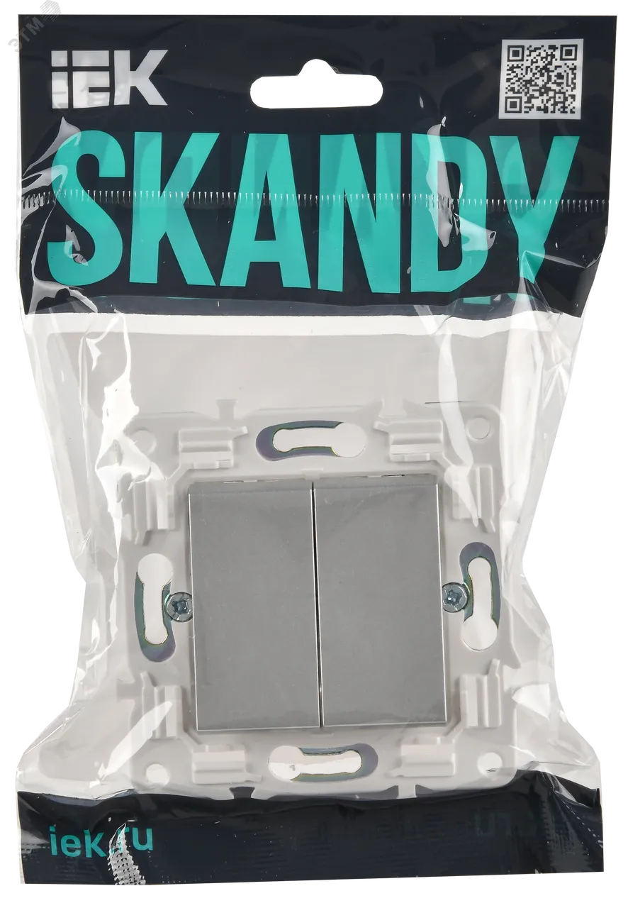 SKANDY Выключатель 2-клавишный проходной 10А SK-V05S серебряный IEK SK-V22-0-10-K23