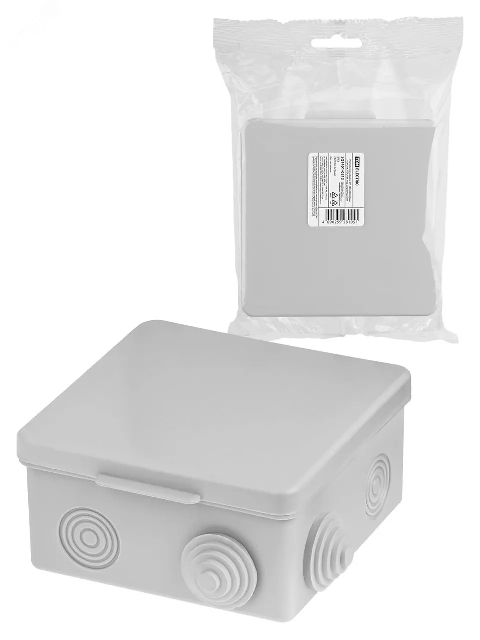 Распаячная коробка ОП 100х100х55мм, крышка, IP54, 8вх. инд. штрихкод SQ1401-0513