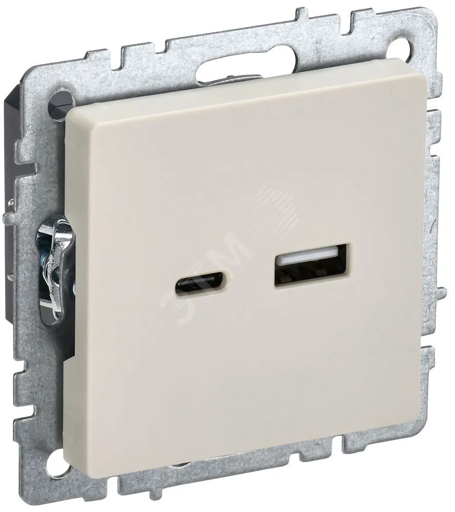 Розетка BRITE USB A+C 18Вт РЮ11-1-БрКр беж. BR-U22-018-K10