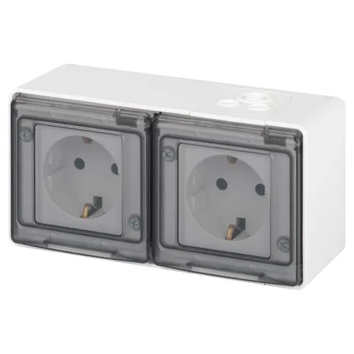 Розетка Эксперт 11-2503-01 2х2P+E гориз. IP55 16А-250В ОУ бел. Эра Б0063264