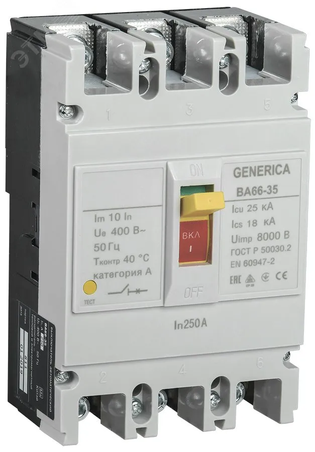 Выключатель автоматический ВА66-35 3Р 250А 25кА GENERICA SAV30-3-0250-G