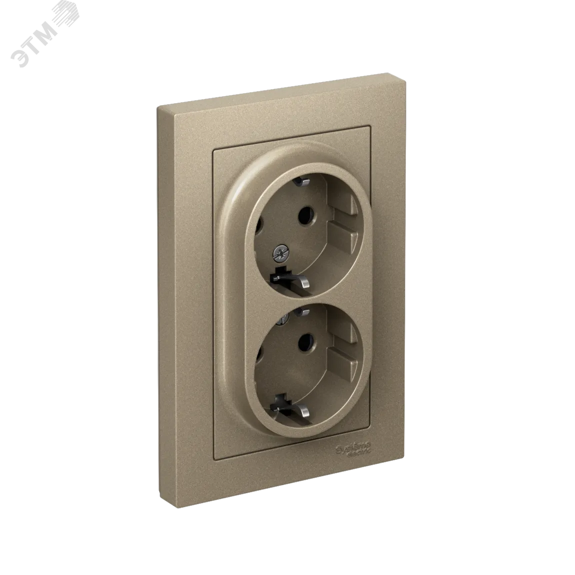 Розетка 2-м СП AtlasDesign 16А IP20 с заземл. защ. шторки в сборе шампань SE ATN000526