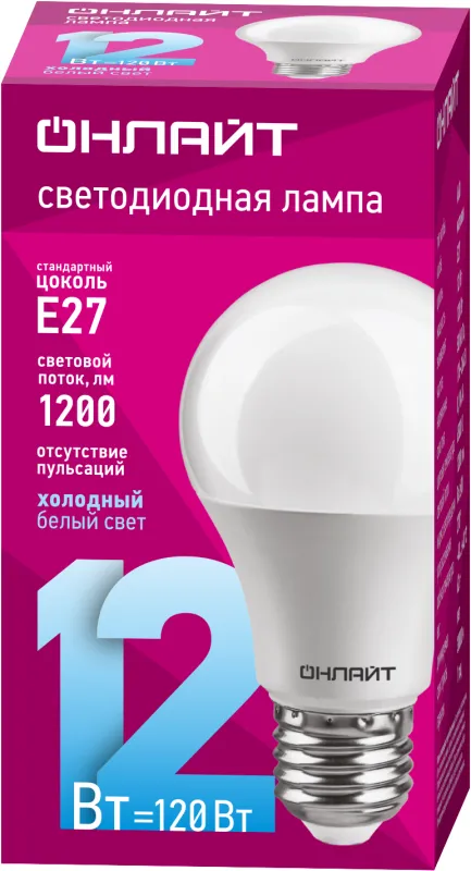 Лампа светодиодная 61 141 OLL-A60-12-230-6.5K-E27 12Вт грушевидная 61141