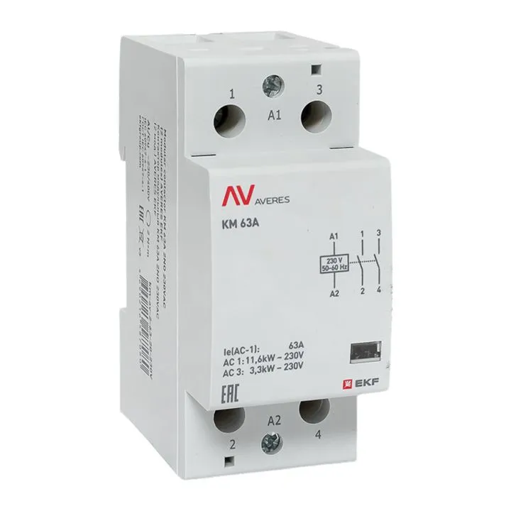 Контактор модульный КМ 63А 2NО 230VAC (2 мод.) AVERES EKF