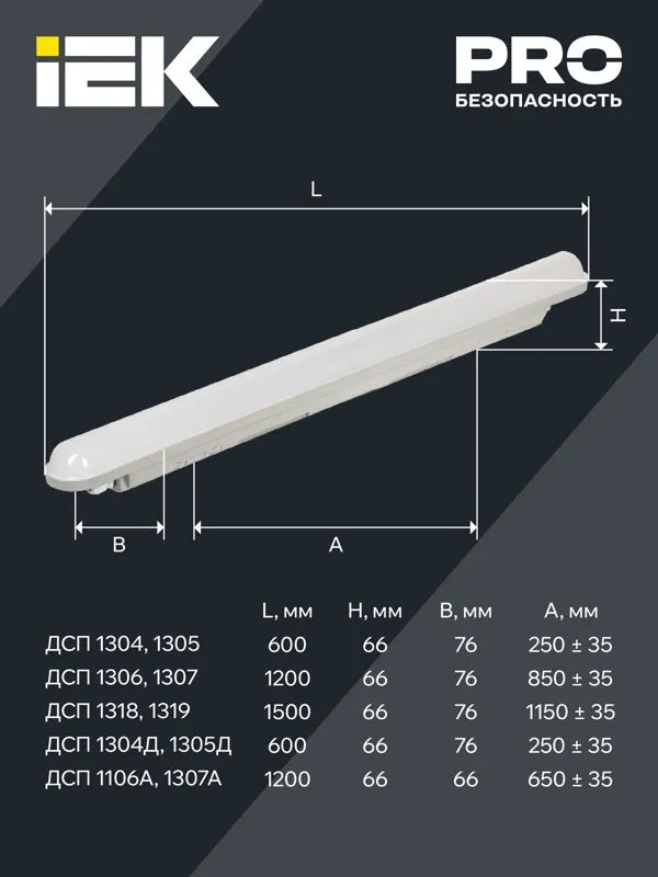 Светильник ДСП 1307 36Вт 6500К IP65 1200мм сер. пластик IEK LDSP0-1307-36-6500-K01