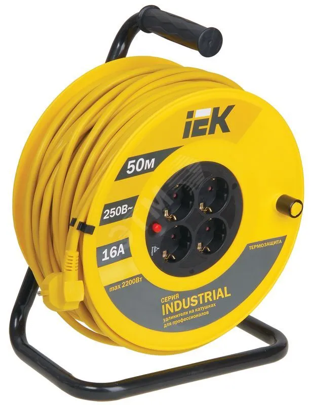 Удлинитель на катушке 4х50м с заземл. 16А IP20 Industrial УК50 3х1.5 термозащита WKP15-16-04-50