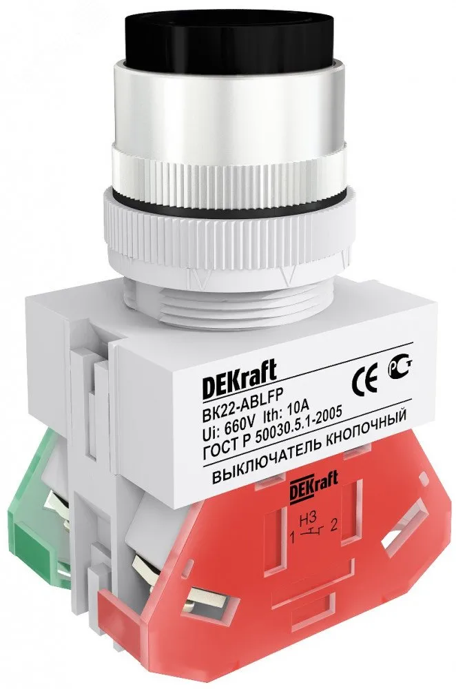 Кнопка ABLFP 22мм черная 220В ВK-22 25018DEK