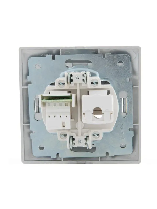 Розетка компьютерная + телефонная 2-м СП Mira RJ45 + RJ11 сер. метал. 701-1010-143