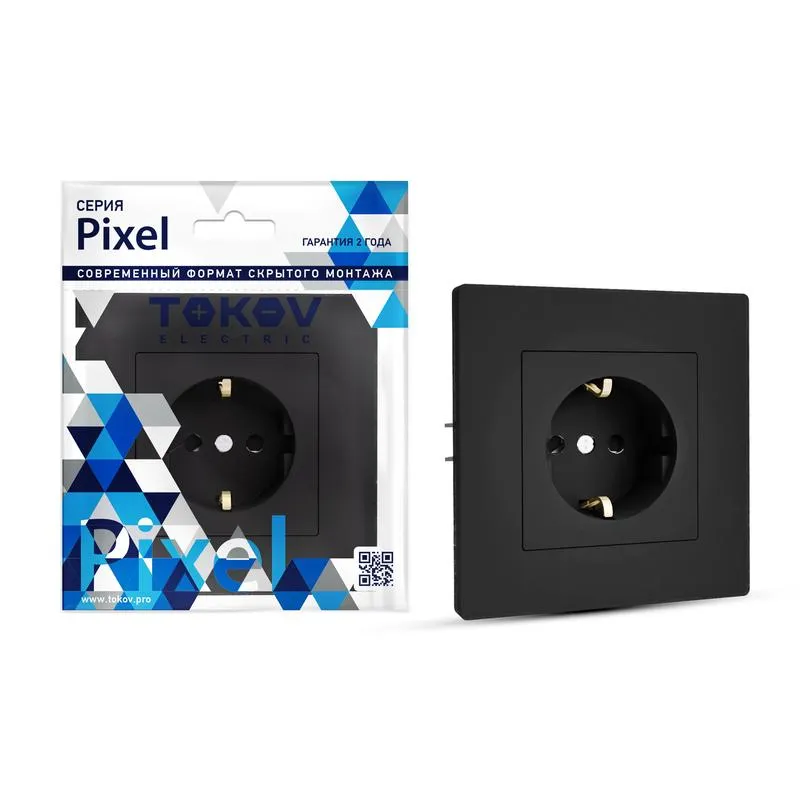 Розетка 1-м СП Pixel 16А IP20 с заземл. защ. шторки в сборе карбон TKE-PX-R1FZSF-C14