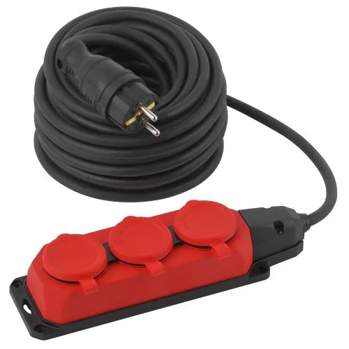 Удлинитель силовой UK-3e-3x1,5-20m-IP44(KG) с заземлением 3 розетки каучук 20м КГ 3х1,5мм2 IP44 Б0057581