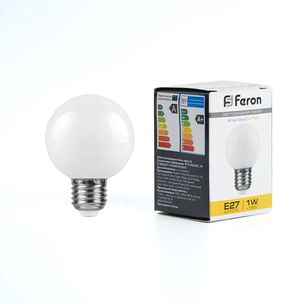 Лампа светодиодная LED 1вт Е27 белый 2700К (шар) LB-37 25878