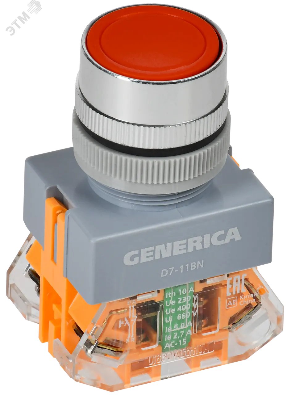 Кнопка D7-11BN d=22мм 1з+1р кр. GENERICA BBT50-11BN-3-22-K04-G