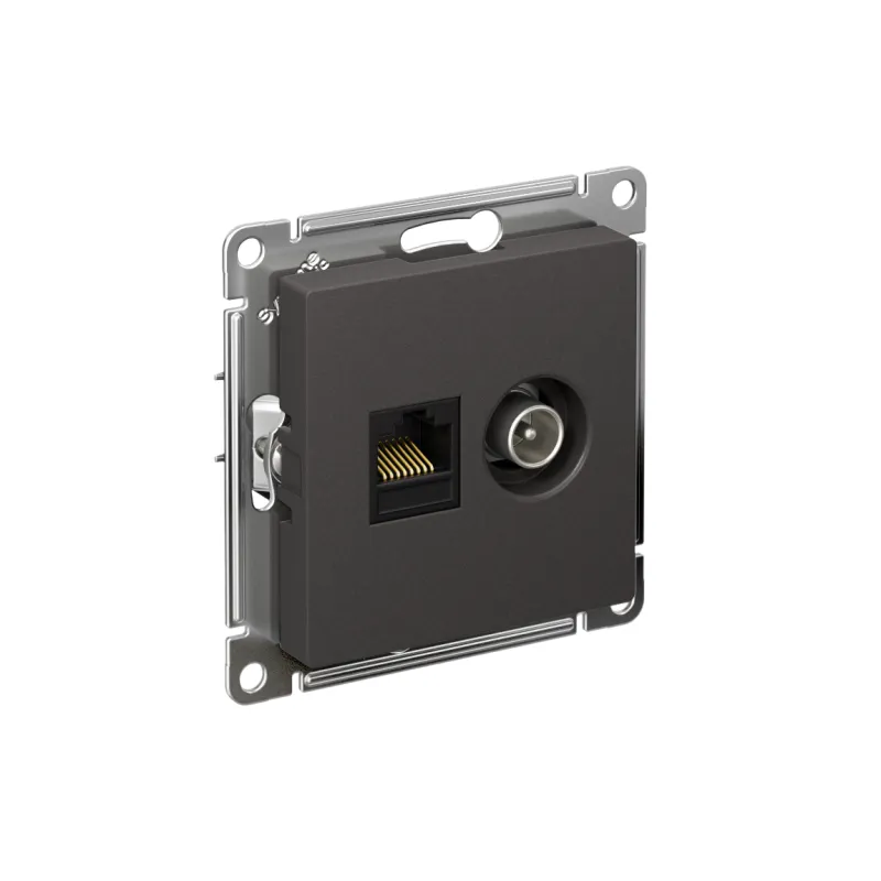 Розетка компьютерная + телевизионная 2-м AtlasDesign RJ45 кат.5E базальт SE ATN001489