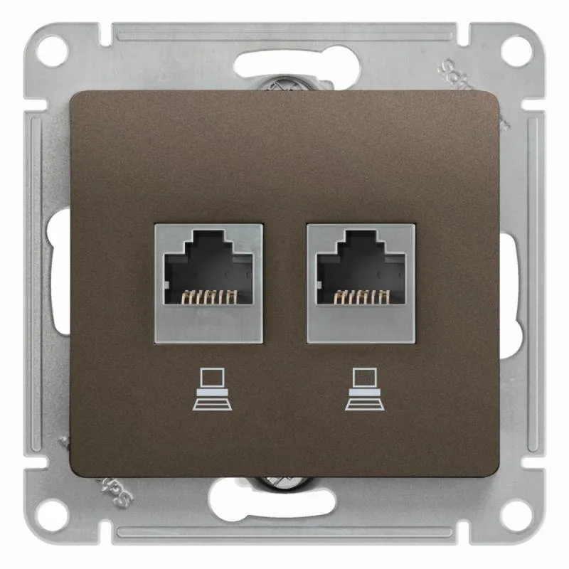 GLOSSA РОЗЕТКА двойная компьютерная RJ45+RJ45, кат.5E, механизм, ШОКОЛАД GSL000885KK