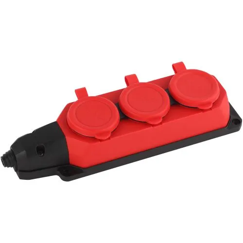 Колодка удлинителя 3-м с заземл. 16А IP44 K-3e-RED-IP44 каучук красн. Б0044552
