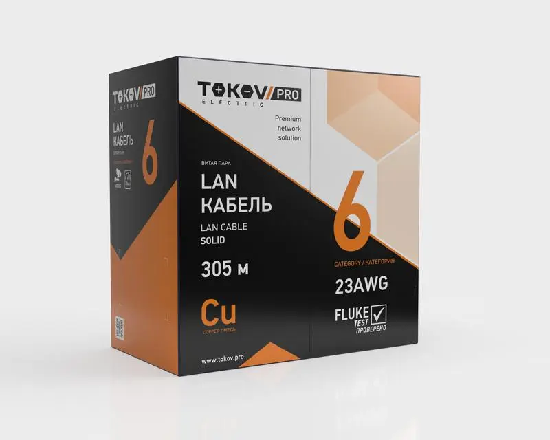 Кабель витая пара U/UTP 4х2х24AWG(0.57мм) кат.6 LSZH TOKOV PRO Fluke tested (м) TOKOV ELECTRIC TKP-C08-U/UTP-42-6-305-LSZH