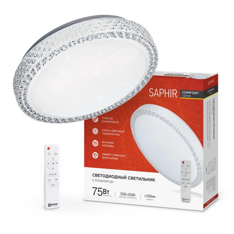 Светильник светодиодный COMFORT SAPHIR 75Вт 230В 3000-6500К 6000лм 500х100мм с пультом ДУ 4690612035123