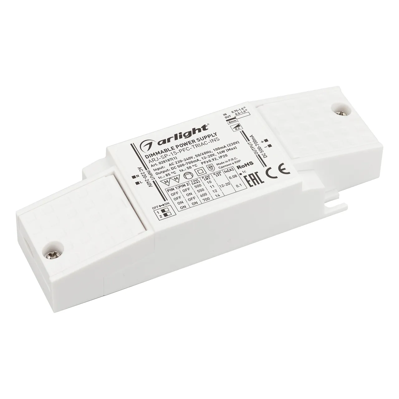 Блок питания ARJ-SP-15-PFC-TRIAC-INS (14W, 12-20V, 0.5-0.7A) 028187(1)