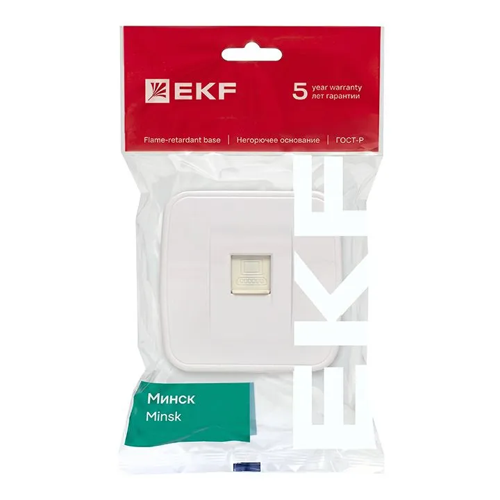 Минск Розетка RJ-45 1-местная, ОП 1А, 120В, белая EKF Basic(кр.1шт)
