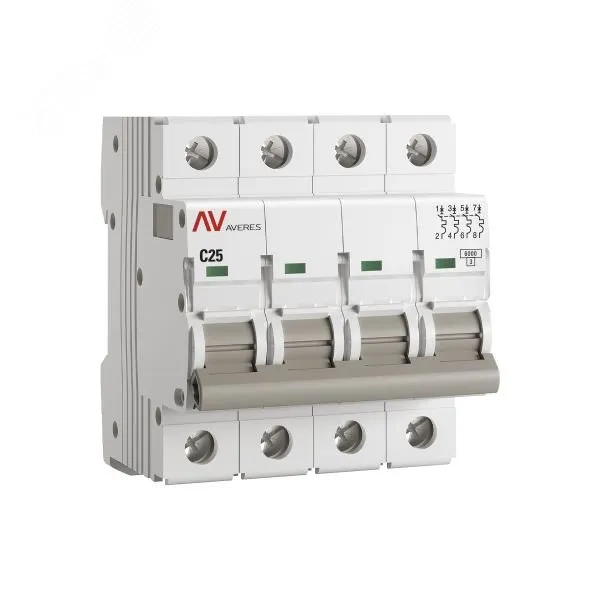 Выключатель автоматический AV-6 4P 25A (C) 6kA EKF AVERES mcb6-4-25C-av