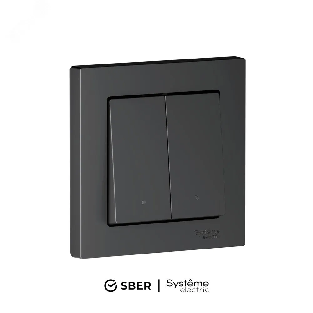 ATLASDESIGN SMART 2-кл. ВЫКЛЮЧАТЕЛЬ с подсв., Zigbee, сх.5, L+N, 10А, мех., КАРБОН ATN001053Z