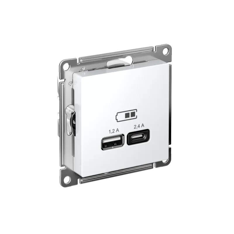 Розетка USB AtlasDesign тип A+C 5В/2.4А 2х5В/1.2А механизм бел. SE ATN000139