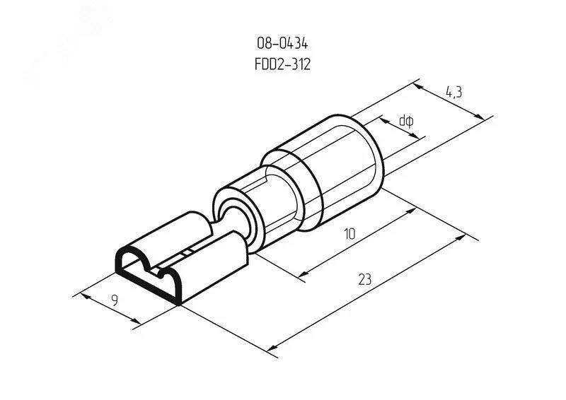 Клемма плоская изолированная (гнездо-9мм) 1.5-2.5кв.мм (VF2-312) 08-0434