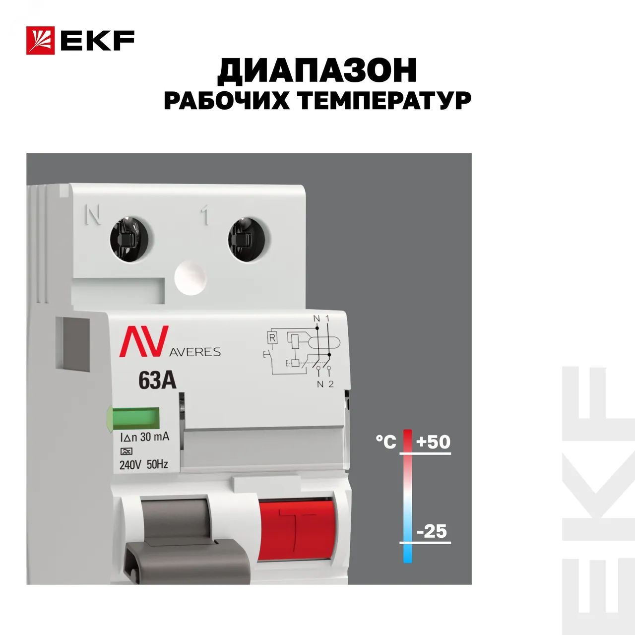 Выключатель дифференциального тока (УЗО) 2п 63А 30мА тип A DV AVERES rccb-2-63-30-a-av