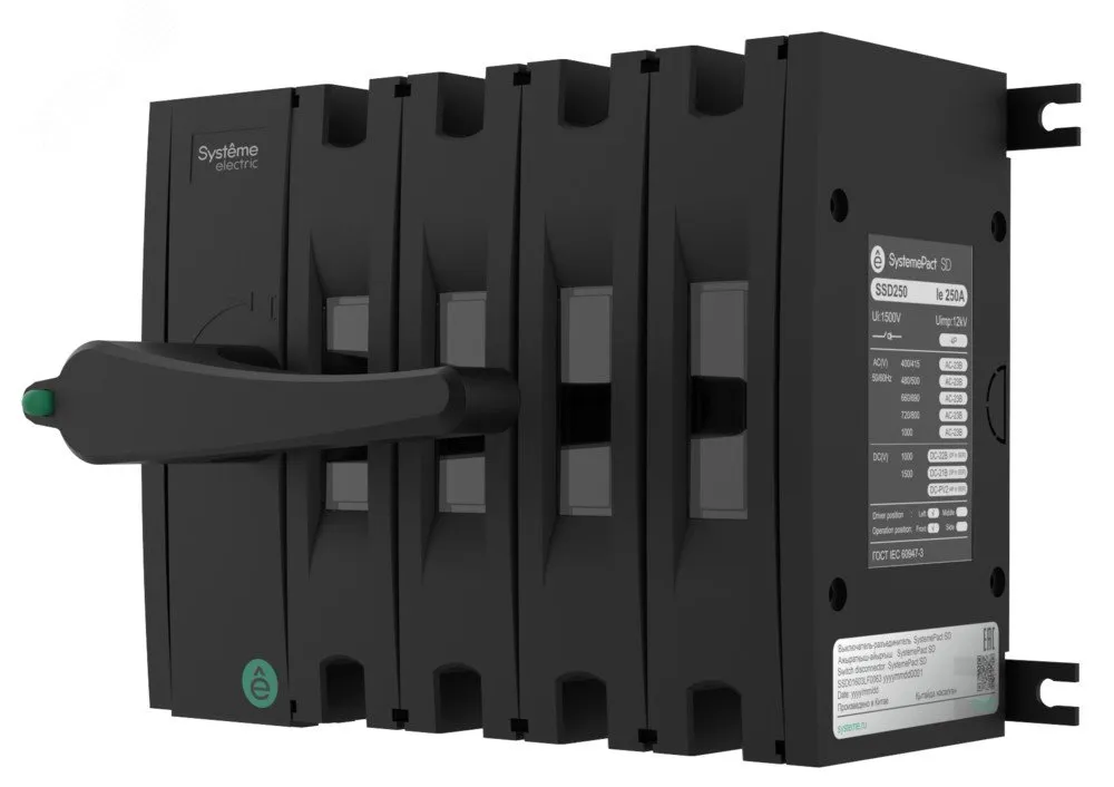 ВЫКЛЮЧАТЕЛЬ-РАЗЪЕДИНИТЕЛЬ SP SD250 4P 250A РУК.СЛЕВА SSD02504LF0250