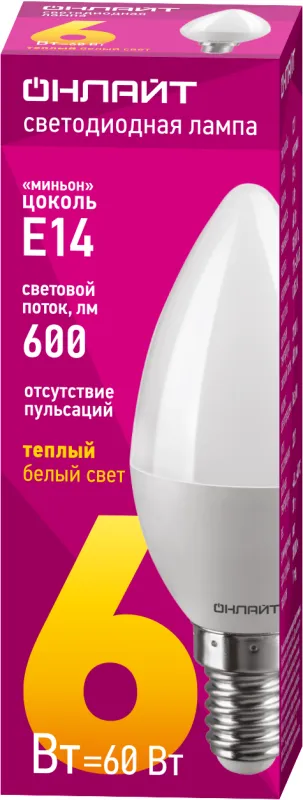 Лампа светодиодная 71 628 OLL-C37-6-230-2.7K-E14-FR 6Вт свеча 2700К тепл. бел. E14 450лм 220-240В 71628