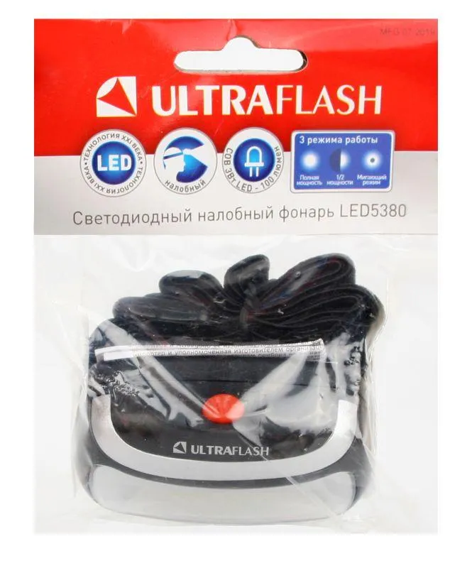 Фонарь налобный LED 5380 (3Вт COB LED 3 режима черн. пласт. пакет) 12870
