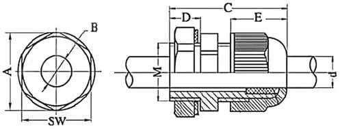 Зажим кабельный с контргайкой, IP68, PG11, д.5 - 10мм 52700R