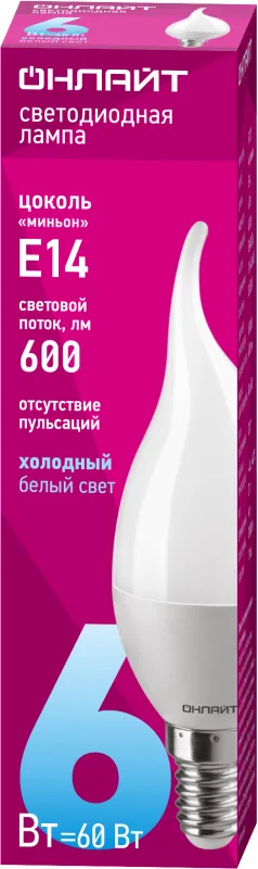 Лампа светодиодная 61 131 OLL-FC37-6-230-6.5K-E14-FR 6Вт свеча на ветру 6500К холод. бел. E14 480лм 220-240В 61131