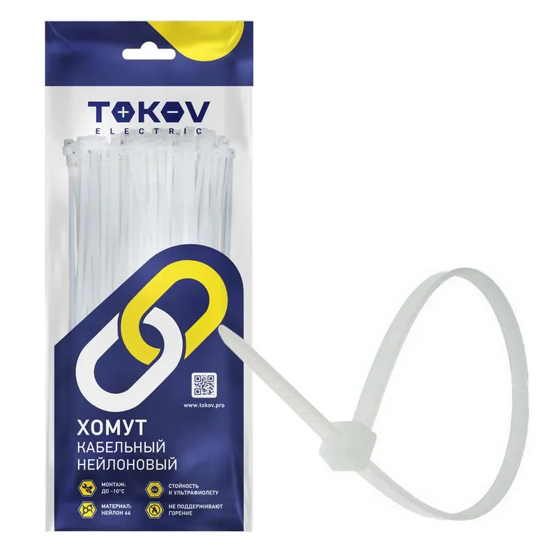 Хомут кабельный нейлоновый бел. 2.5х150 (уп.100шт) TKE-HNS-2.5-150-W/100