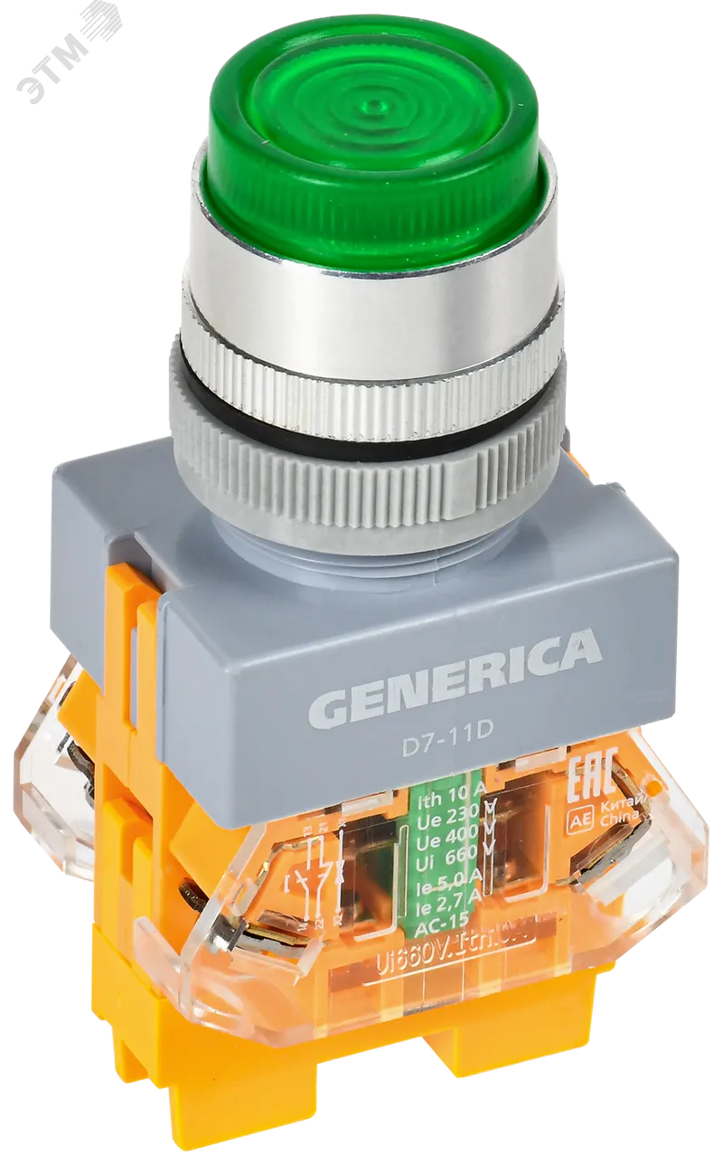 Кнопка D7-11D d=22мм 1з+1р с подсв. зеленая GENERICA BBT50-11D-3-12-K06-G