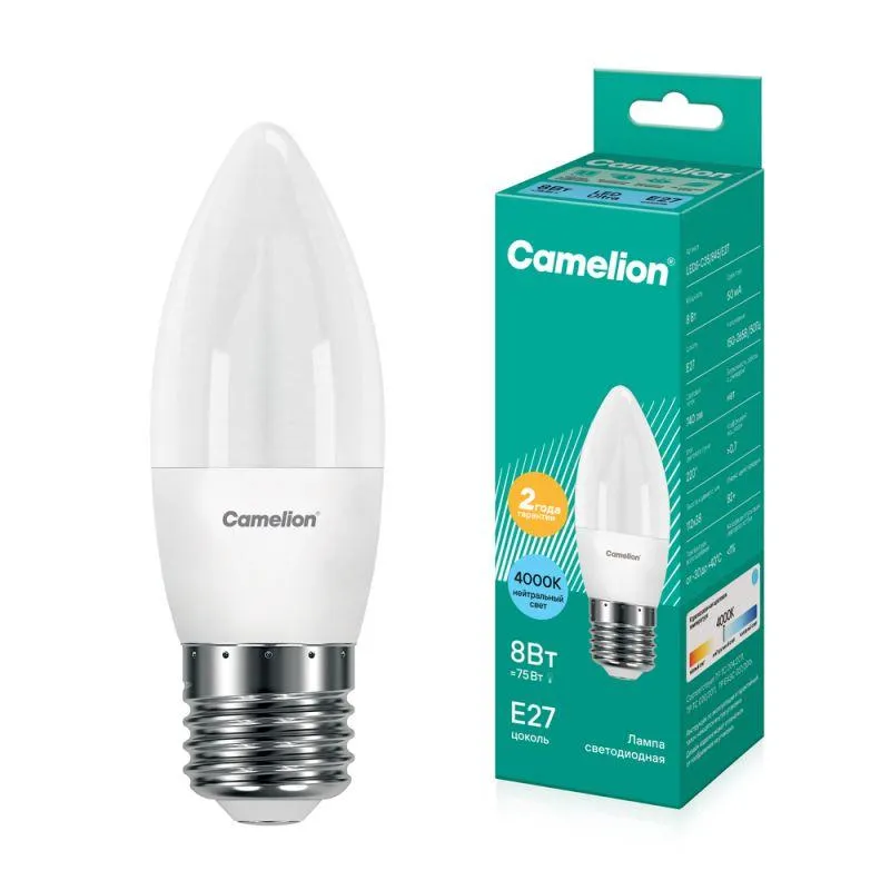 Лампа светодиодная LED8-C35/845/E27 8Вт свеча 4500К бел. E27 750лм 170-265В 12390