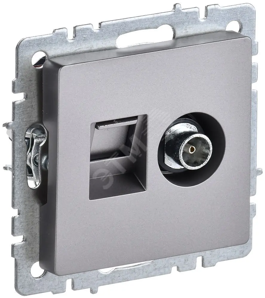 BRITE Розетка двойная TV+RJ45 кат.5E РТВ/РК12-БрС сталь BR-AK20-1-K46