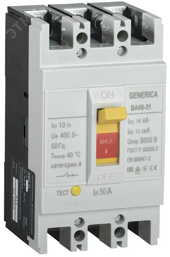 Выключатель автоматический ВА66-31 3Р 50А 18кА GENERICA SAV10-3-0050-G