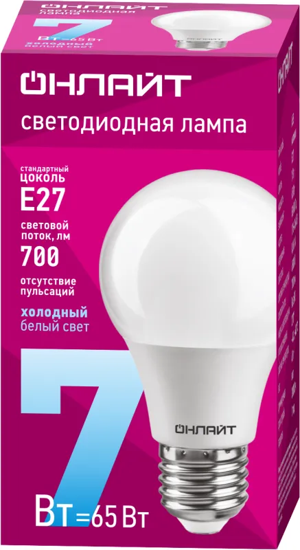 Лампа светодиодная 61 139 OLL-A60-7-230-6.5K-E27 7Вт грушевидная 61139