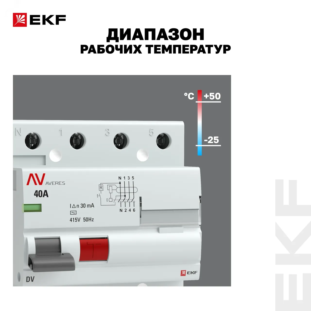Выключатель дифференциального тока (УЗО) 4п 40А 30мА тип AC DV AVERES rccb-4-40-30-ac-av